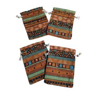 Southwestern Fabric Drawstring Pouches Set Of 4 Multicolor Geometric Pattern Han